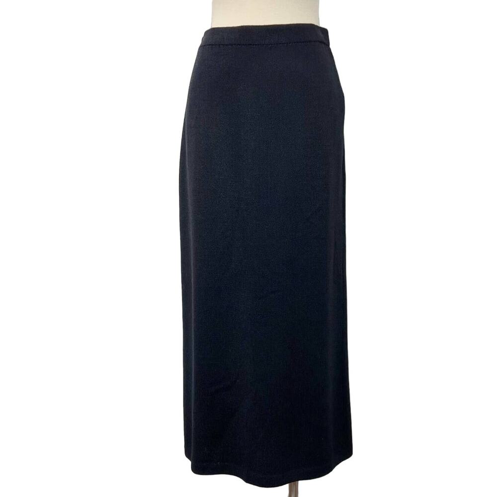 St. John Basics Black Maxi Skirt with Back Slit Santana Knit Wool Blend Size 8